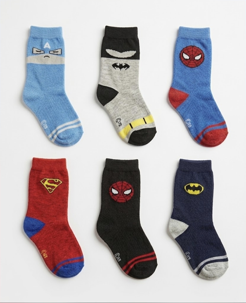 6 pasang kaos kaki anak TK/PAUD motif super hero random