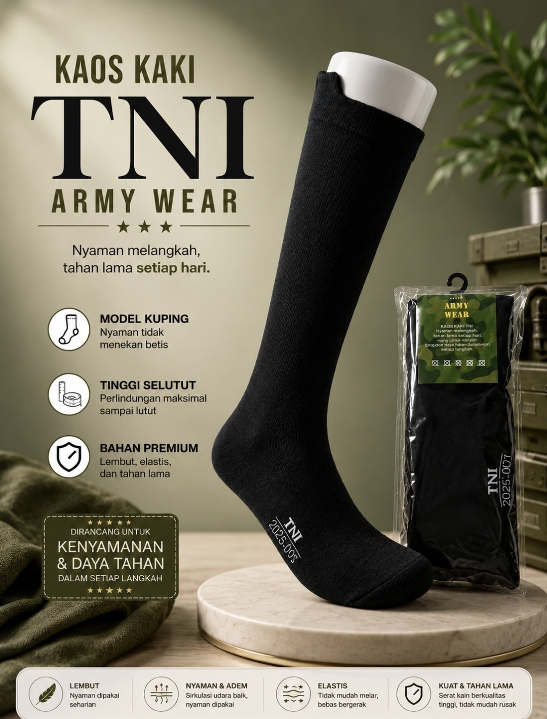 12 pasang kaos kaki TNI/PORLI PDL premium
